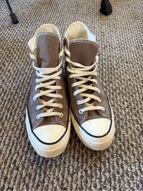 Converse Brown High-Top Canvas Sneakers with White Trim
